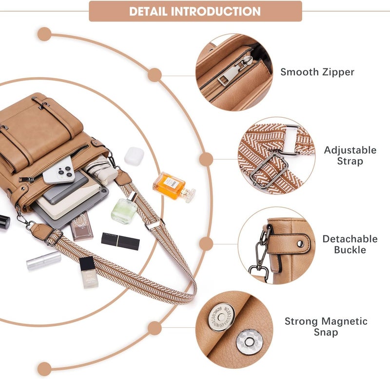 Roulens Crossbody Bags for Women,Multi Pocket Crossbody Purses Vegan Leather Shoulder Handbags Travel Purse Adjustable Strap - Image 5